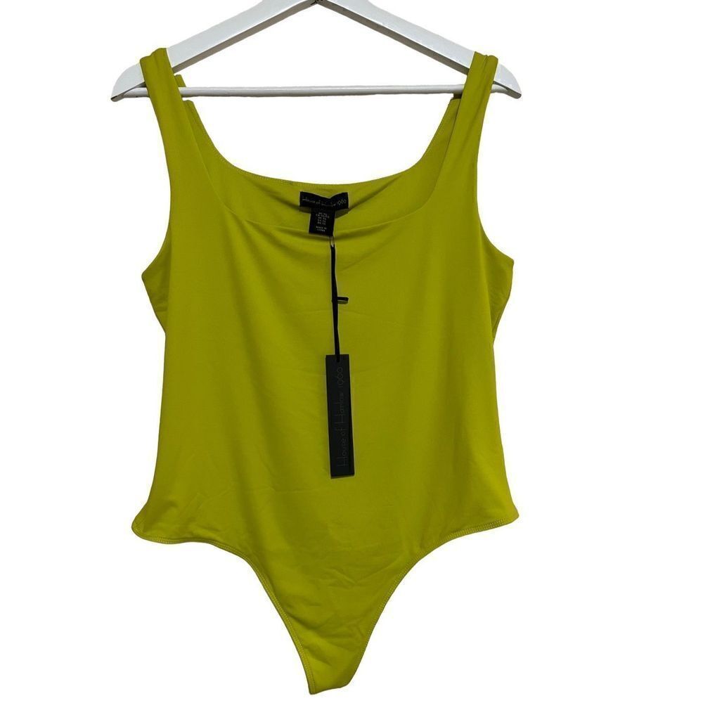 House of Harlow 1960 Women's Neon Green Ribbed Square Neck Sleeveless XL NEW